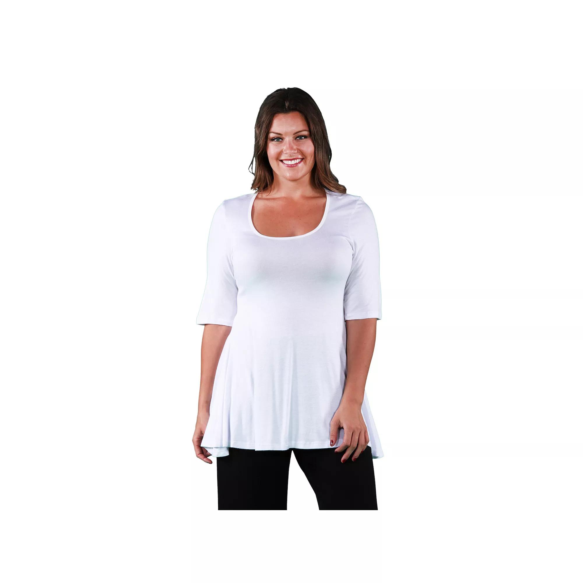 Plus Size 24Seven Comfort Apparel Elbow Swing Tunic Top, Women's, Size: 3XL, White Product Image