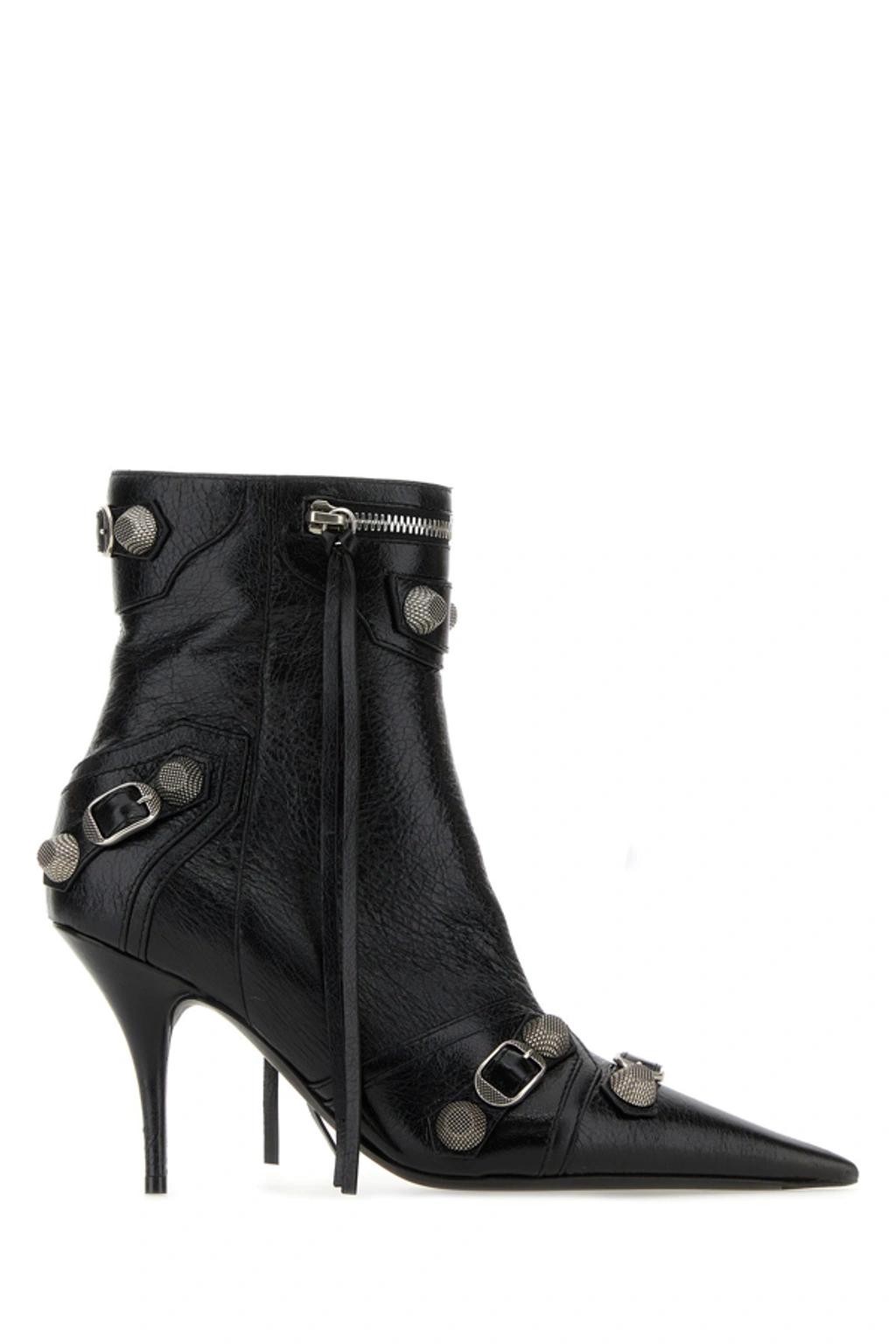 BALENCIAGA Womens Cagole Lambskin Buckle Zip Ankle Booties In Black Product Image
