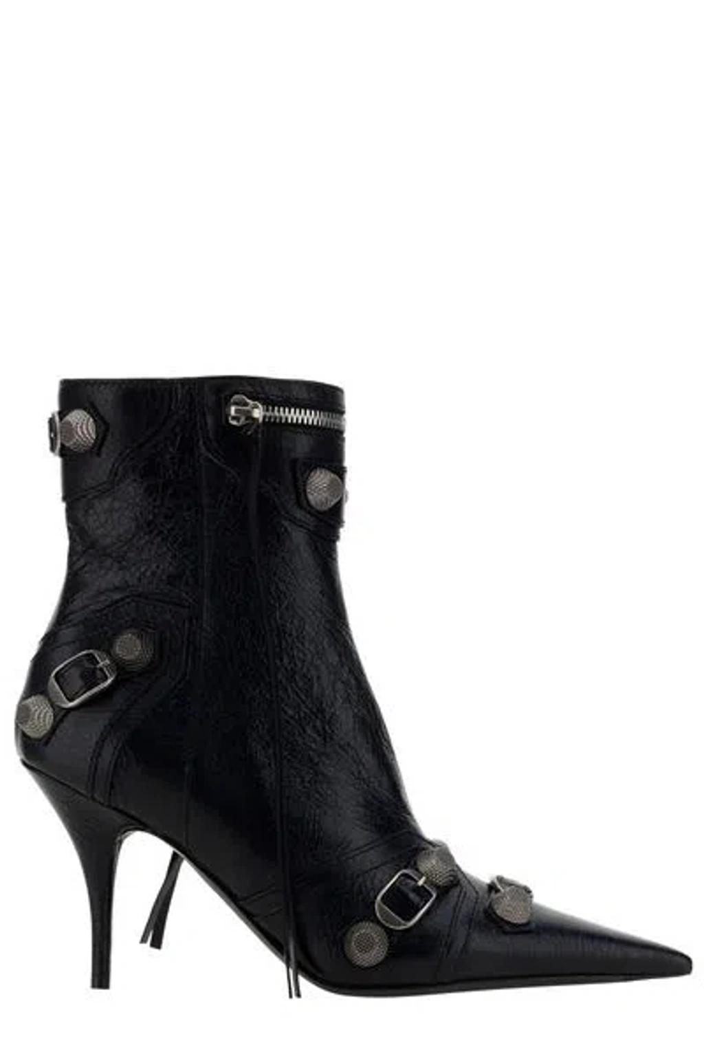 BALENCIAGA Womens Cagole Lambskin Buckle Zip Ankle Booties In Black Product Image