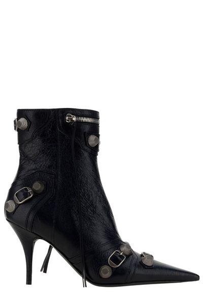 BALENCIAGA Womens Cagole Lambskin Buckle Zip Ankle Booties In Black Product Image