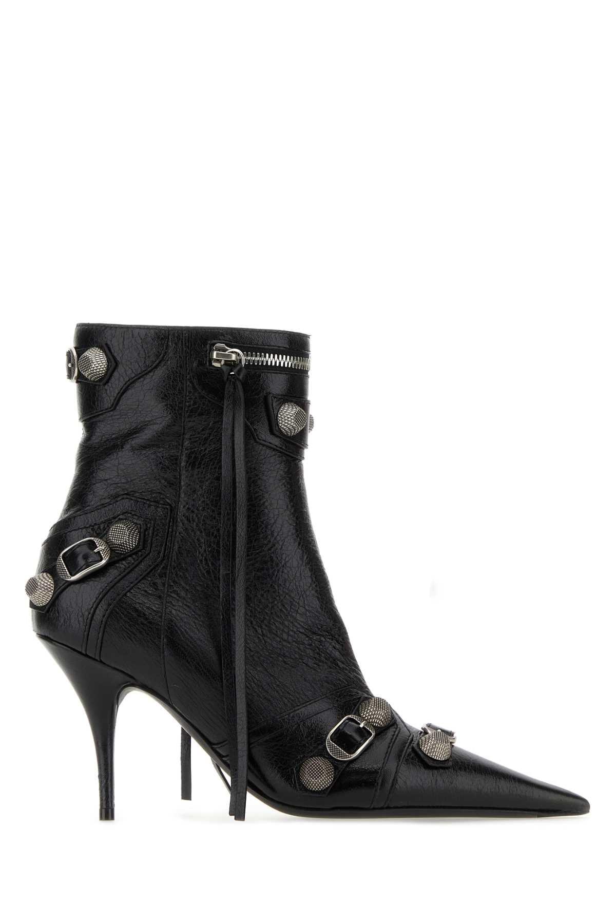 BALENCIAGA Womens Cagole Lambskin Buckle Zip Ankle Booties In Black Product Image