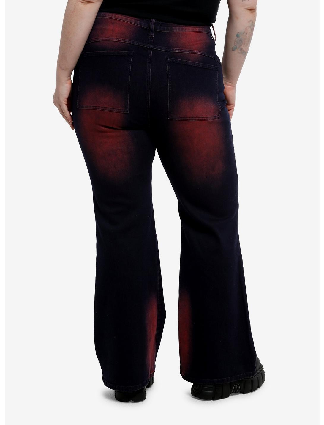 Red & Black Wash Wide Leg Denim Pants Plus Size Product Image