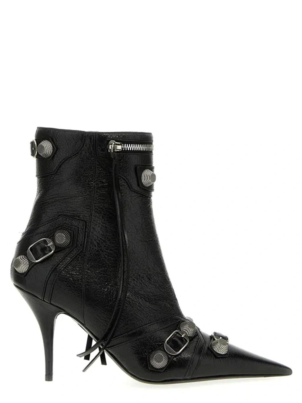 BALENCIAGA Womens Cagole Lambskin Buckle Zip Ankle Booties In Black Product Image