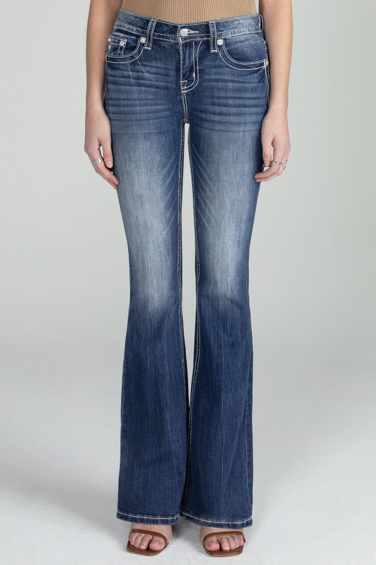 Silver Cross Stitch Flare Denim Product Image