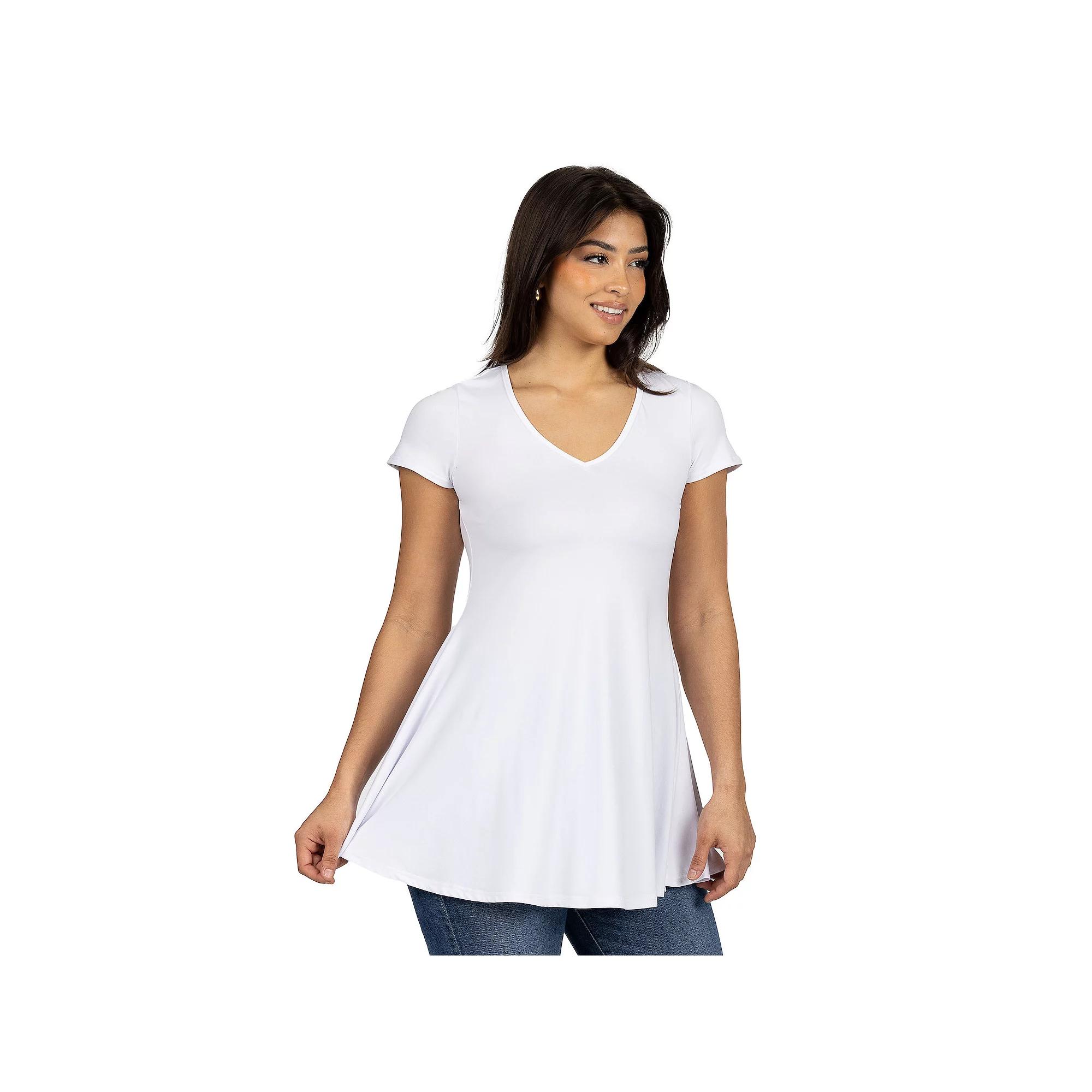 Women's 24Seven Comfort Apparel Loose Fit V Neck Tunic Top,  Product Image