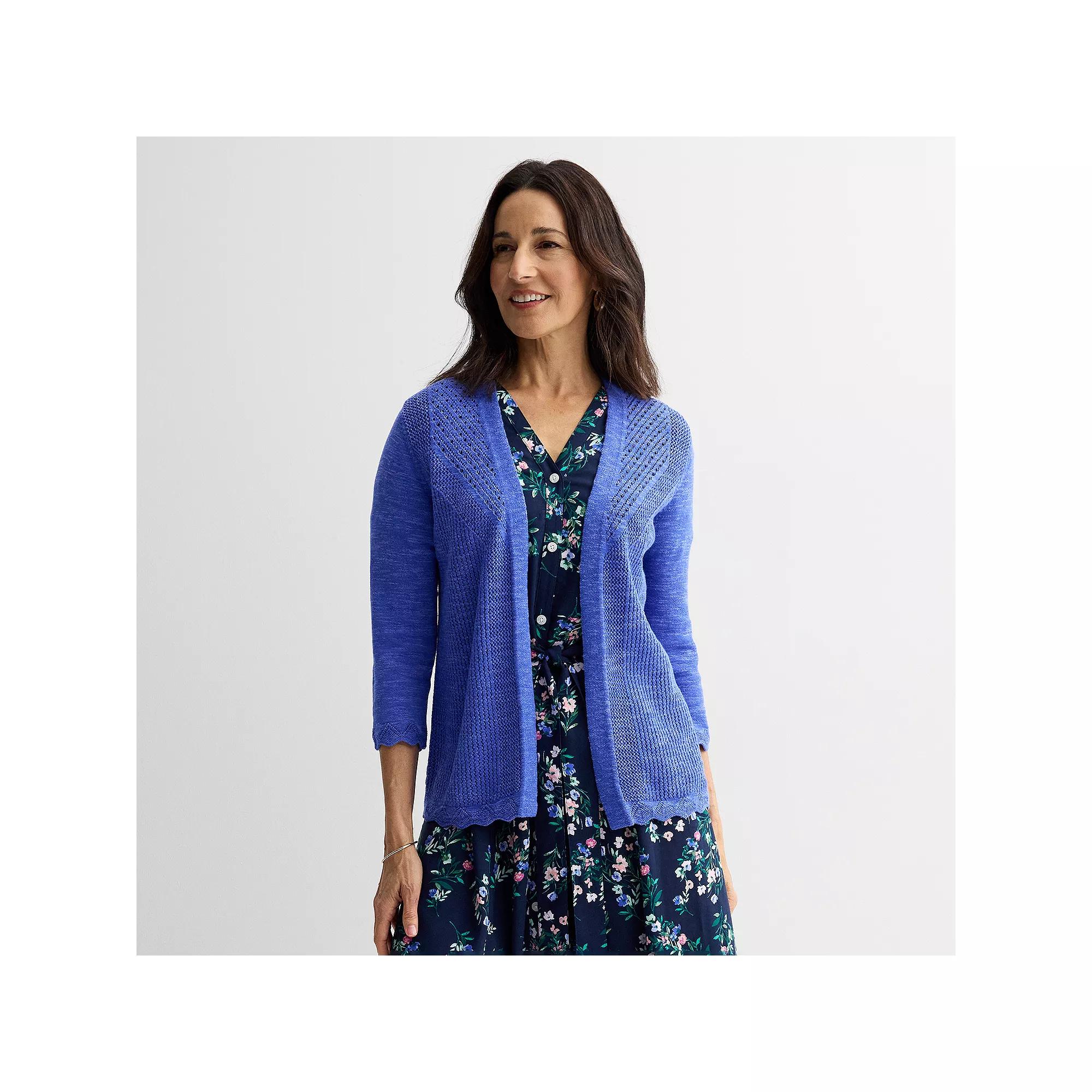 Women's Croft & Barrow® Pointelle Knit Open-Front Cardigan, Size: Large, Xander Purple Product Image