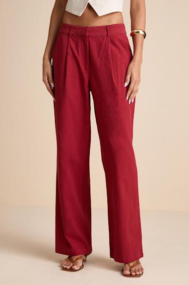Vivian Rust Red Mid-Rise Straight Leg Trouser Pants Product Image