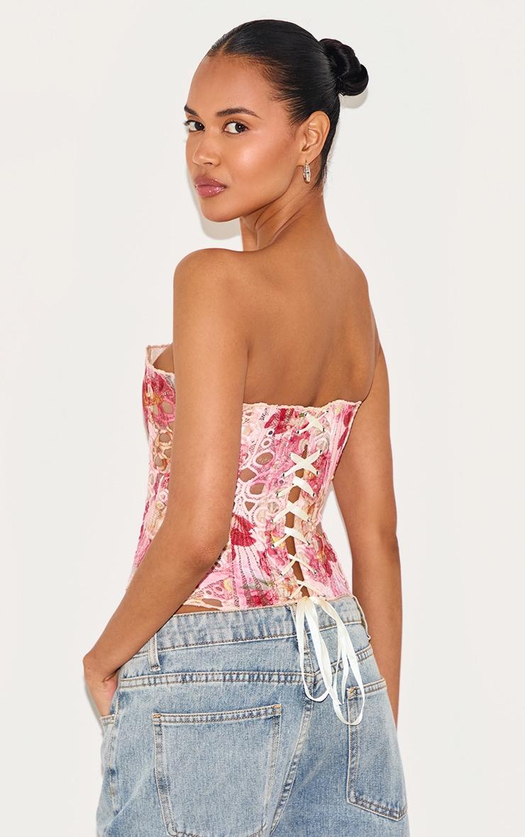 Pink Textured Sheer Floral Lace Corset Product Image