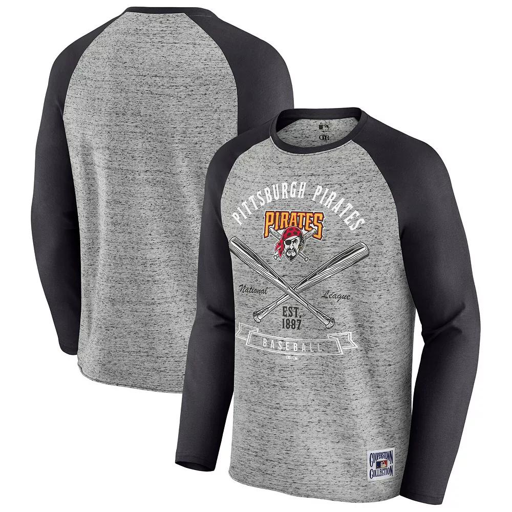Men's Darius Rucker Collection by Fanatics Heather Gray Minnesota Twins Raw Edge Raglan Long Sleeve Baseball T-Shirt,  Product Image