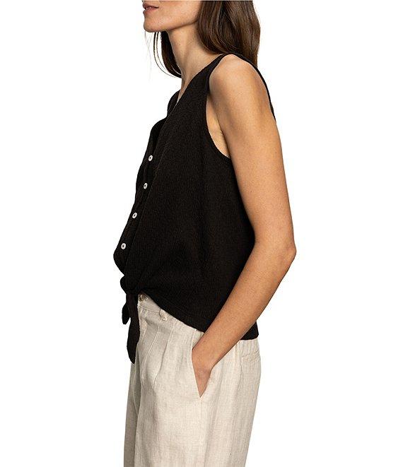 Sanctuary Textured Knit V-Neck Sleeveless Button Tie-Front Shell Top Product Image