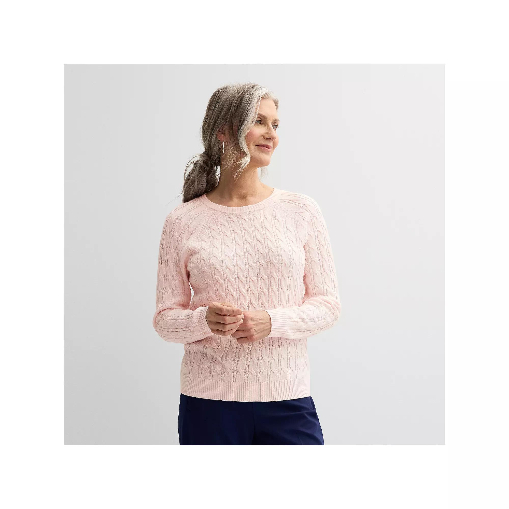 Petite Croft & Barrow® The Extra Soft Cabled Crewneck Sweater, Women's,  Product Image