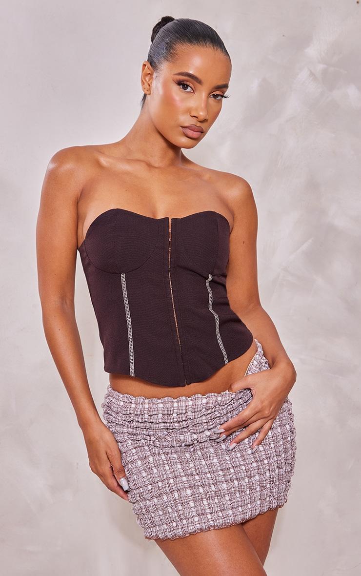 Brown Popcorn Textured Micro Mini Skirt Product Image