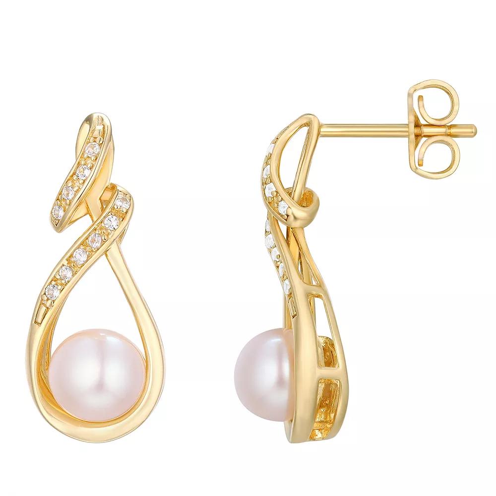 14k Gold Over Sterling Silver Lab-Created White Sapphire Accent Stones Post Drop Earrings, Women's, Gold Tone Product Image