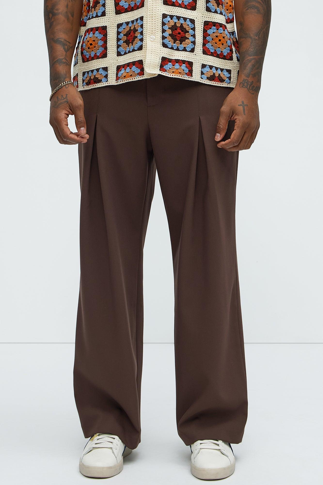 Ronan High Waisted Pleated Trousers - Brown Product Image
