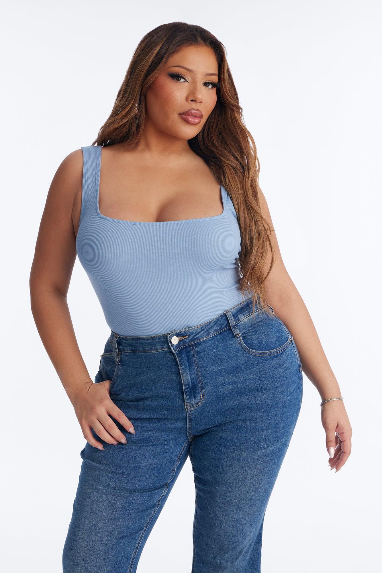 Madison Basic Square Neck Tank Top - Blue Female Product Image