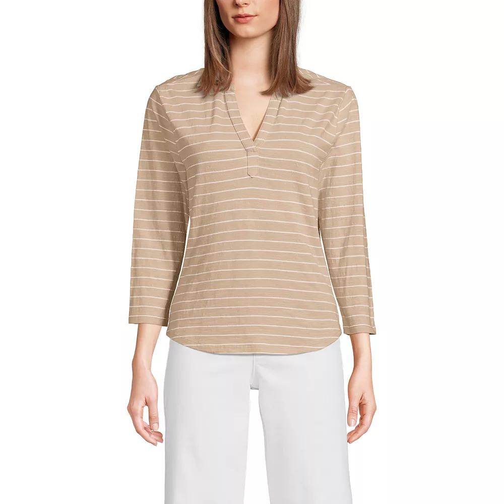 Women's Lands' End Slub Polo Top, Size: Medium, Ivory Product Image