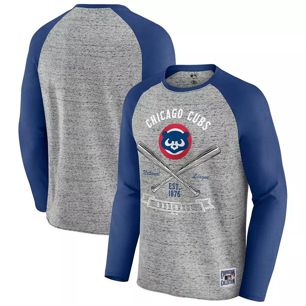Men's Darius Rucker Collection by Fanatics  Heather Gray Chicago Cubs Raw Edge Raglan Long Sleeve Baseball T-Shirt, Size: Large, Grey Product Image