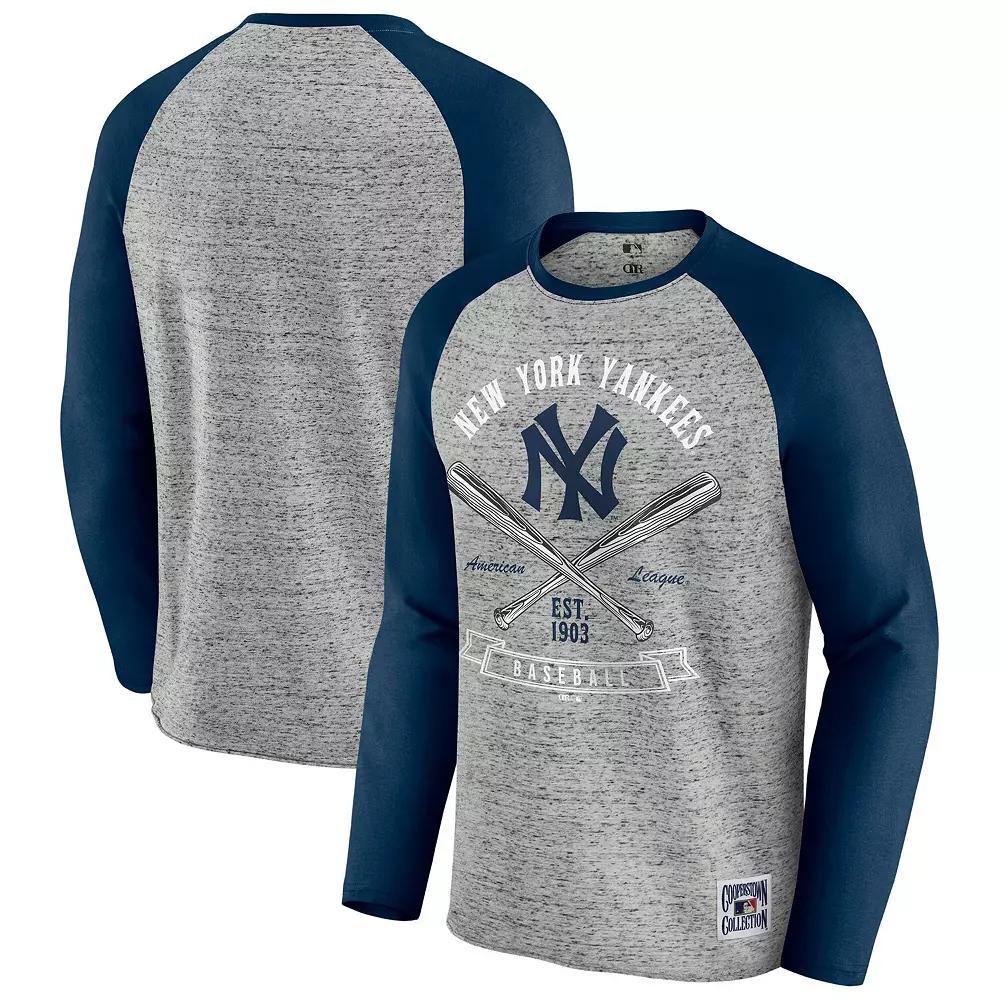 Men's Darius Rucker Collection by Fanatics  Heather Gray New York Yankees Raw Edge Raglan Long Sleeve Baseball T-Shirt, Size: Large, Grey Product Image