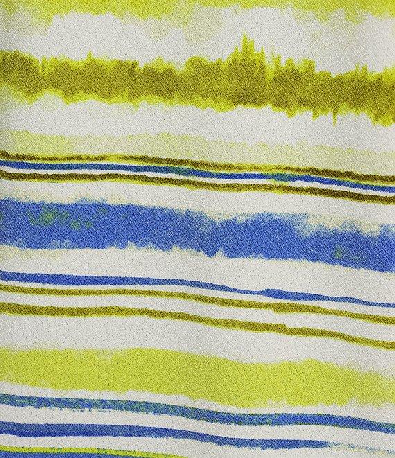 Slim Factor by Investments Watercolor Stripe Print Crew Neck 3/4 Sleeve Snaps Top Product Image