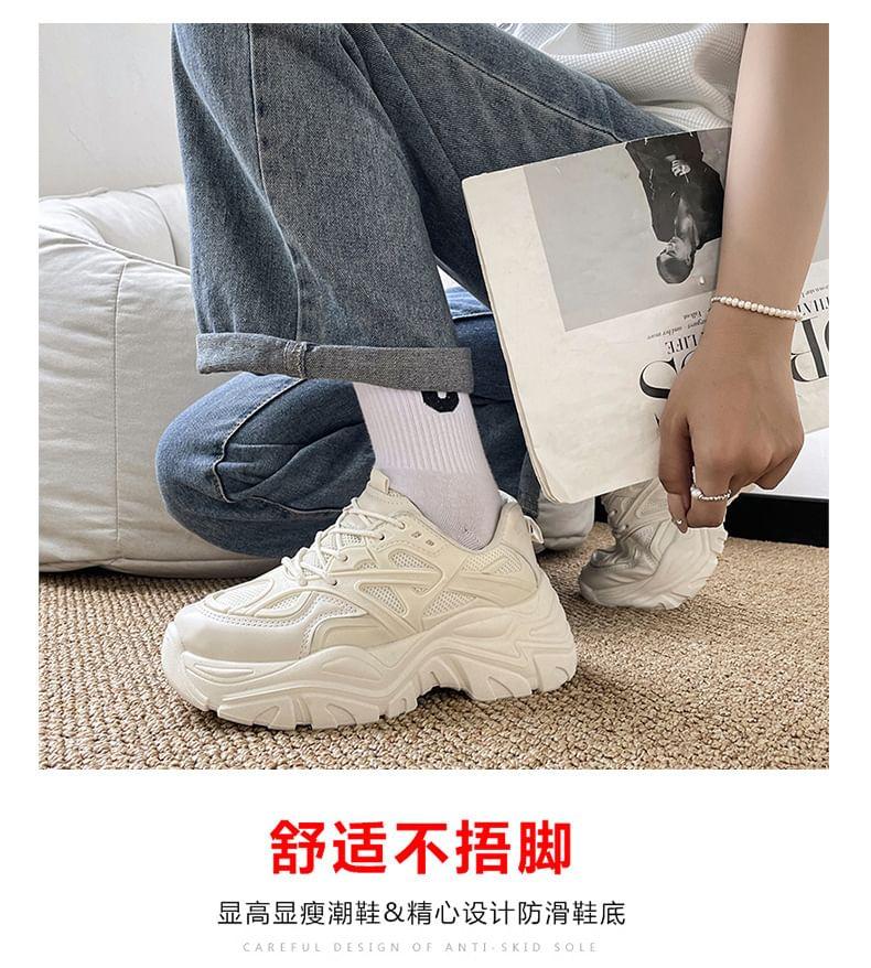 Plain Mesh Panel Lace-Up Platform Sneakers Product Image