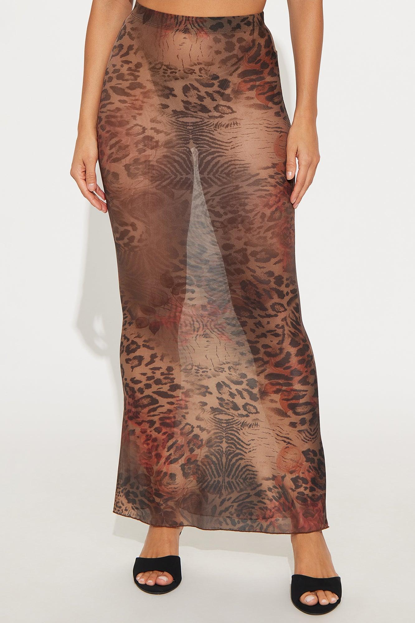 Playing Games Sheer Leopard Mesh Maxi Skirt - Brown/combo Product Image