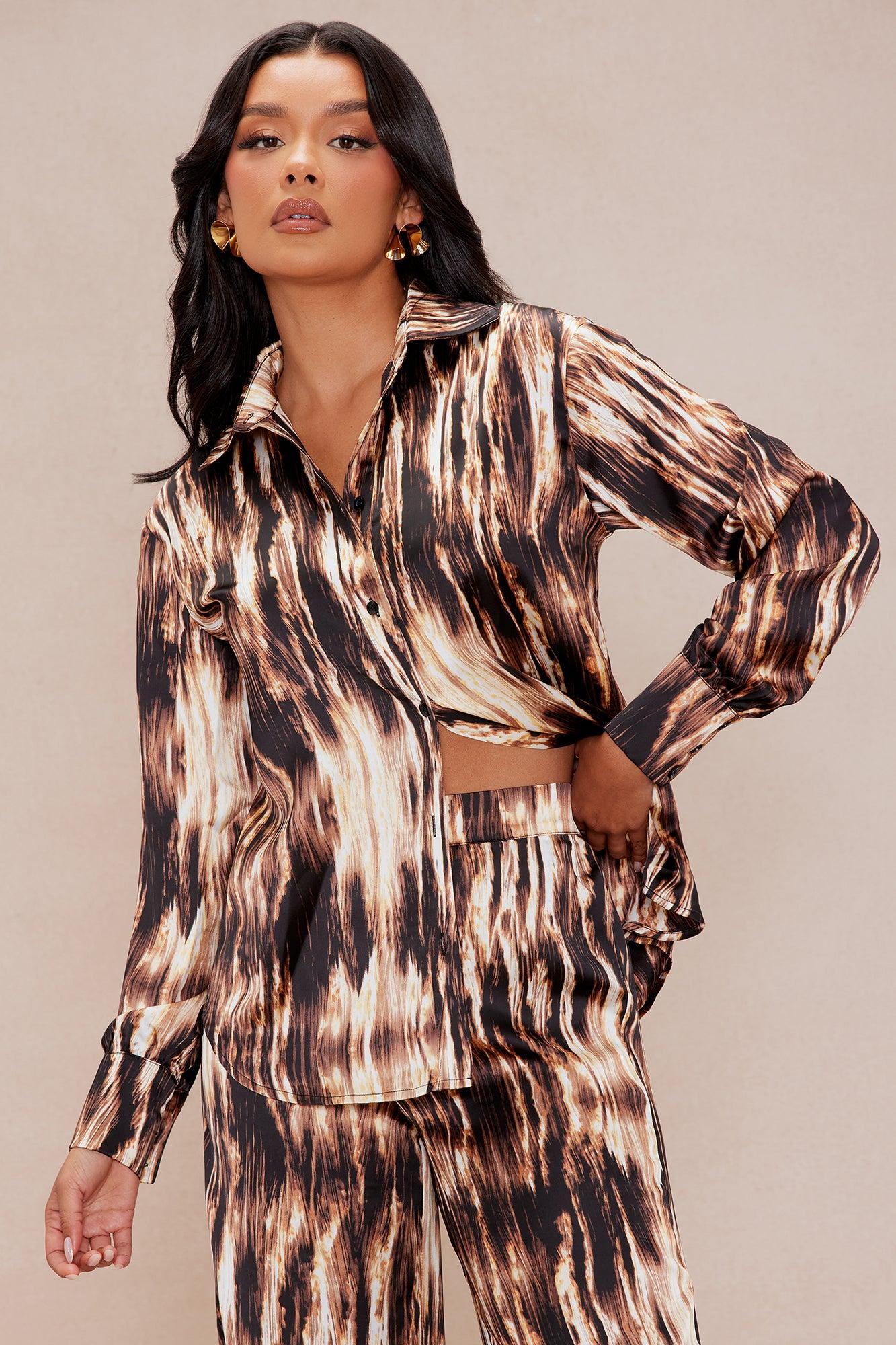 Kamiko Satin Pant Set - Brown/combo Product Image