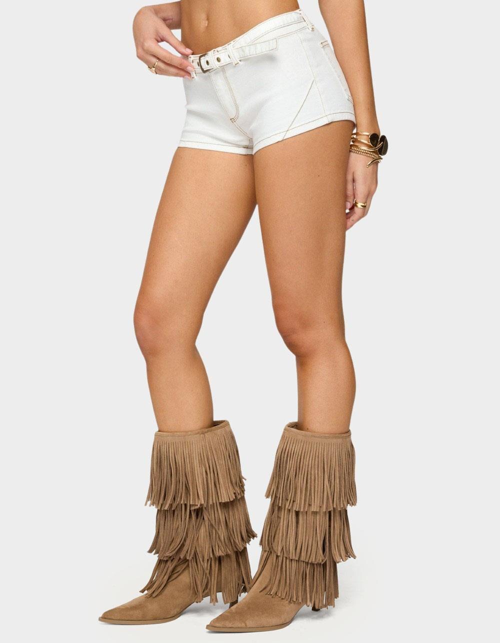 EDIKTED Ciel Low Rise Denim Micro Shorts - WHITE Product Image