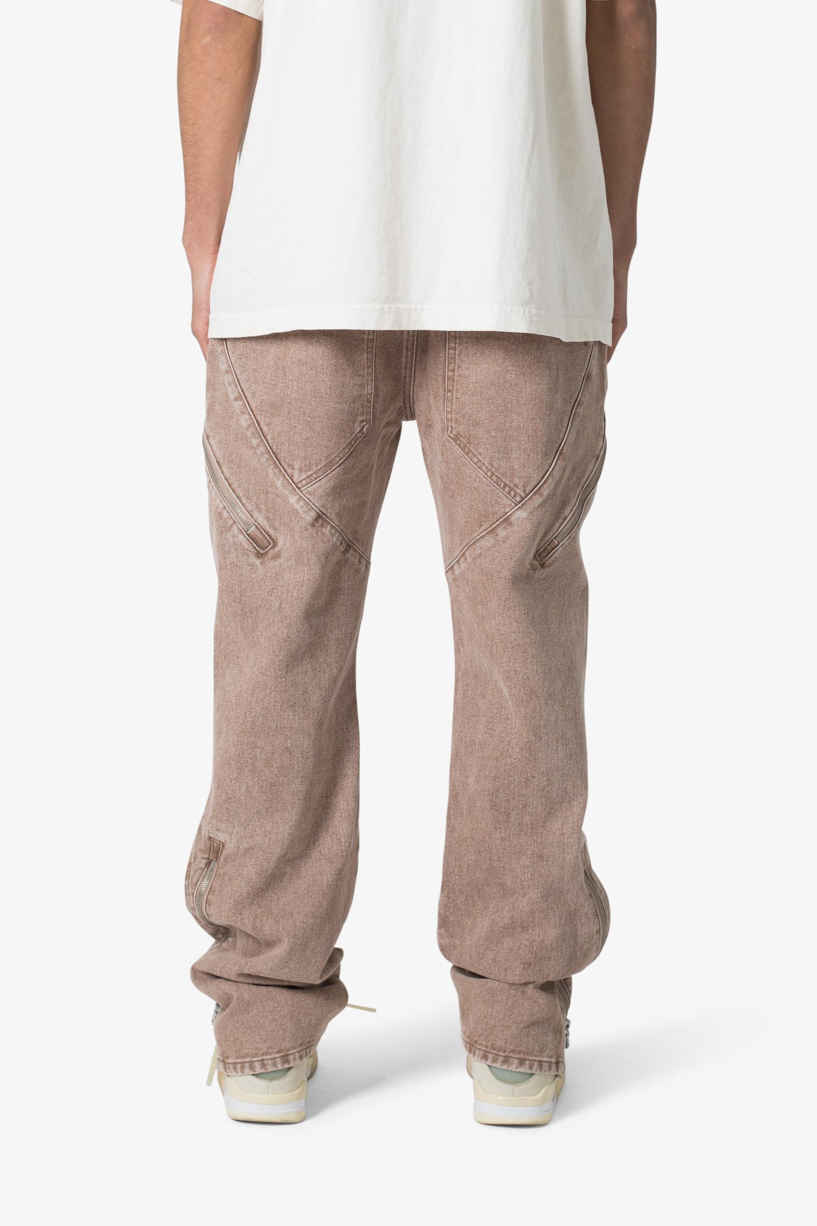 V628 Baggy Zipper Denim - Brown Product Image