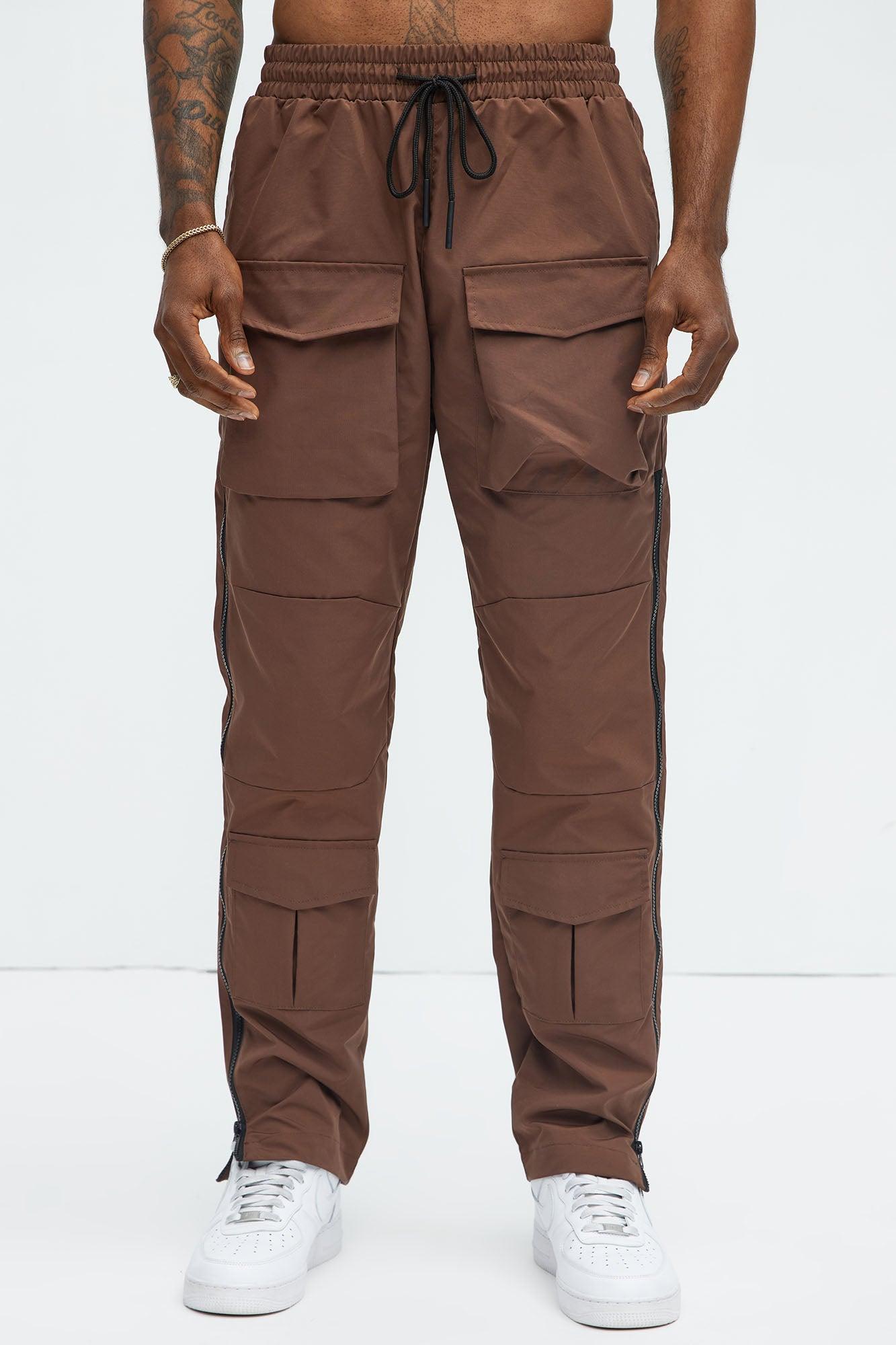 All Along Zipper Straight Nylon Cargo Pants - Dark Brown Product Image