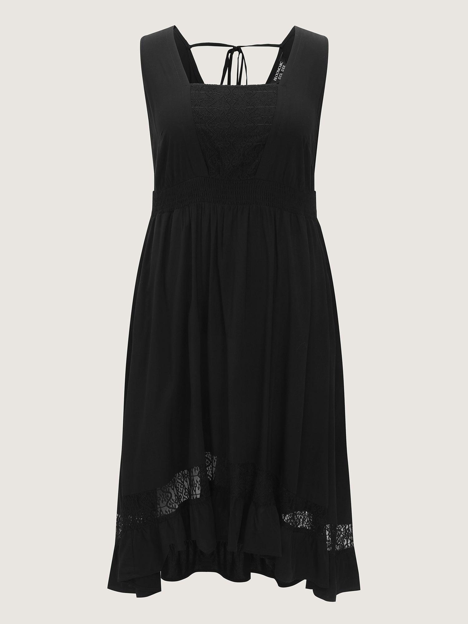 Lace Shirred Waist High Low Hem Midi Dress Female Product Image