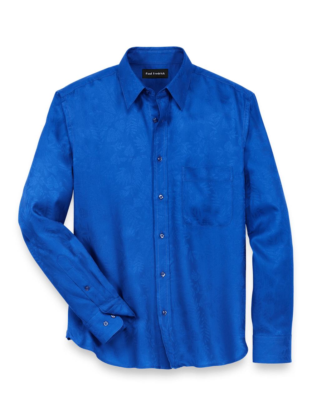 Lyocell Solid Jacquard Casual Shirt - Blue Product Image