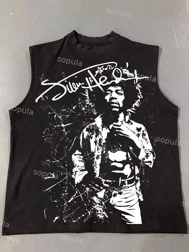 Sopula Stylish Jimi Hendrix Print Cotton Tank Top Product Image