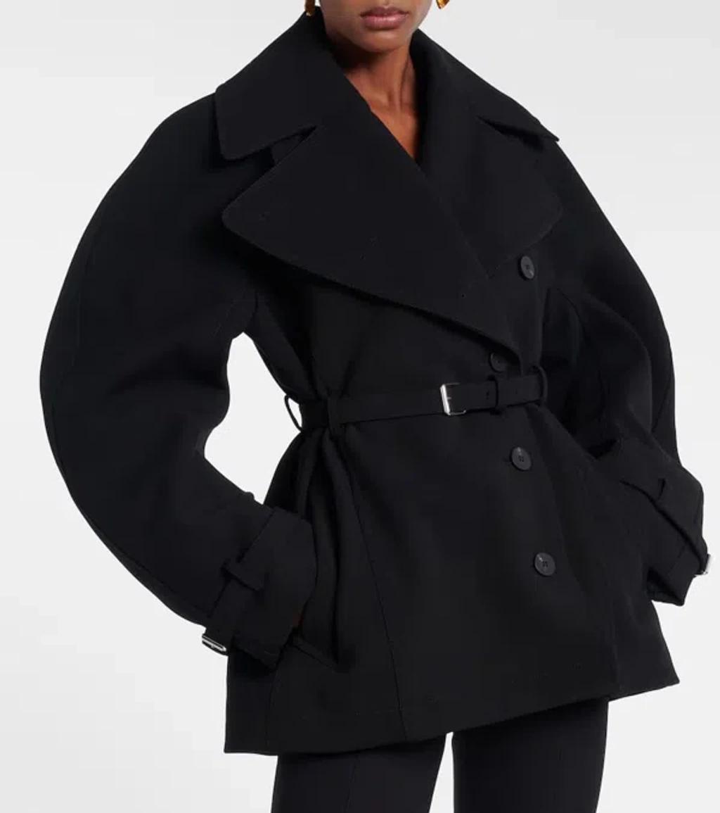 JACQUEMUS Womens Black Ovalo Court Belted Stetch-woven Trench Coat Product Image
