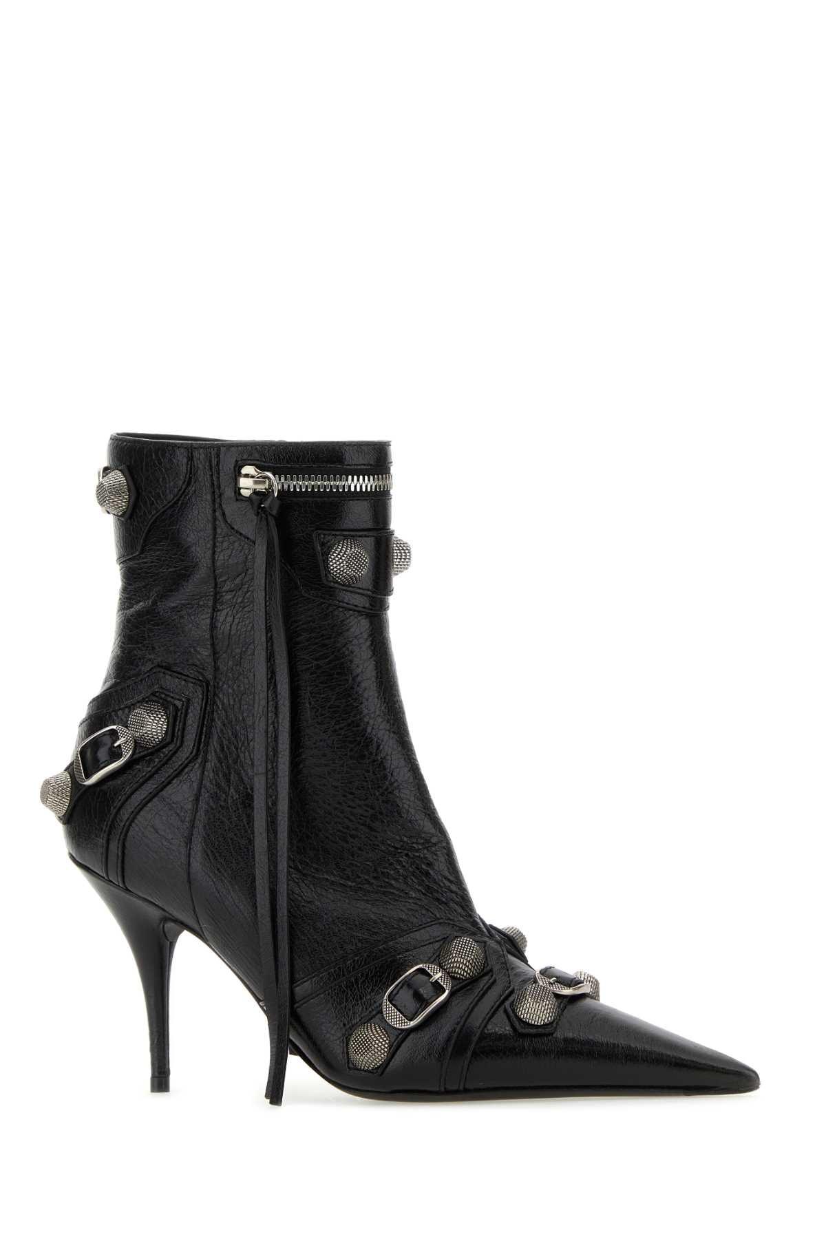 BALENCIAGA Womens Cagole Lambskin Buckle Zip Ankle Booties In Black Product Image