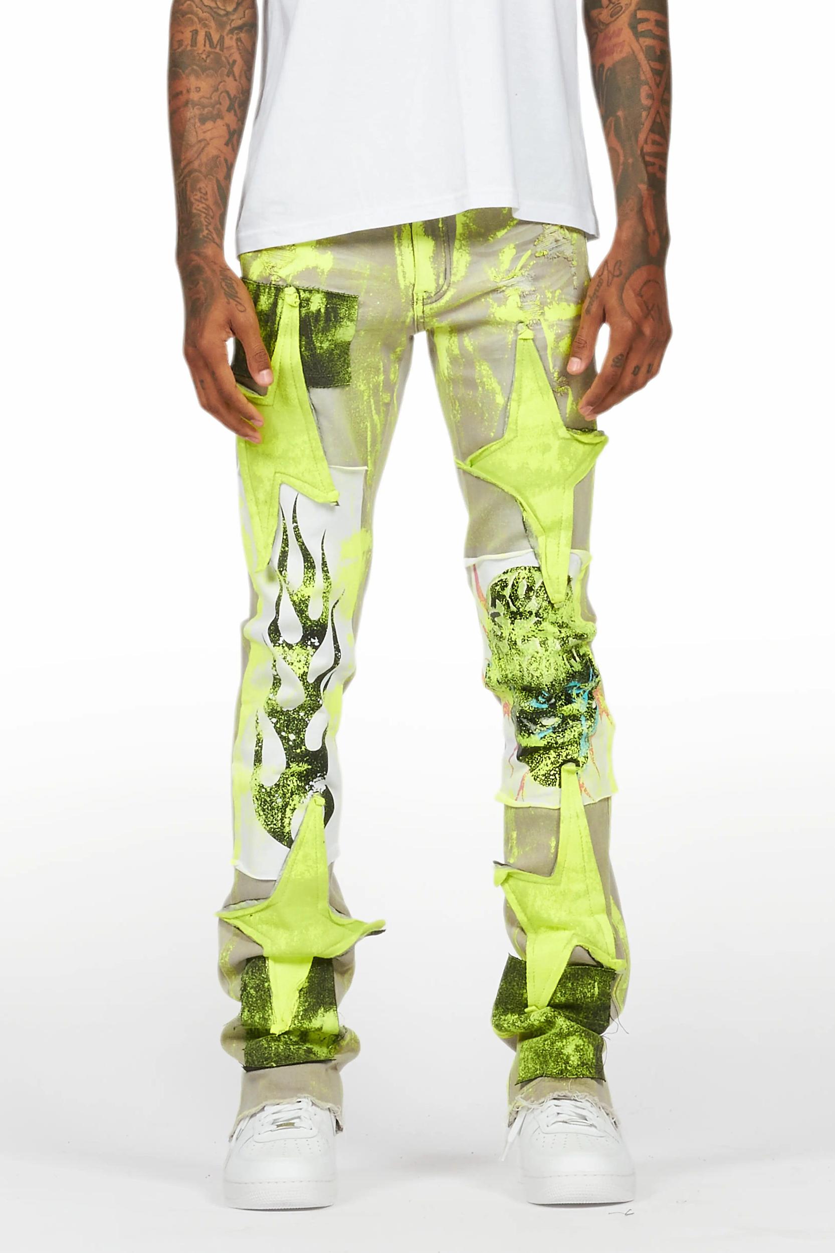 Edge Grey/Yellow Roller Paint Stacked Flare Jean Male Product Image