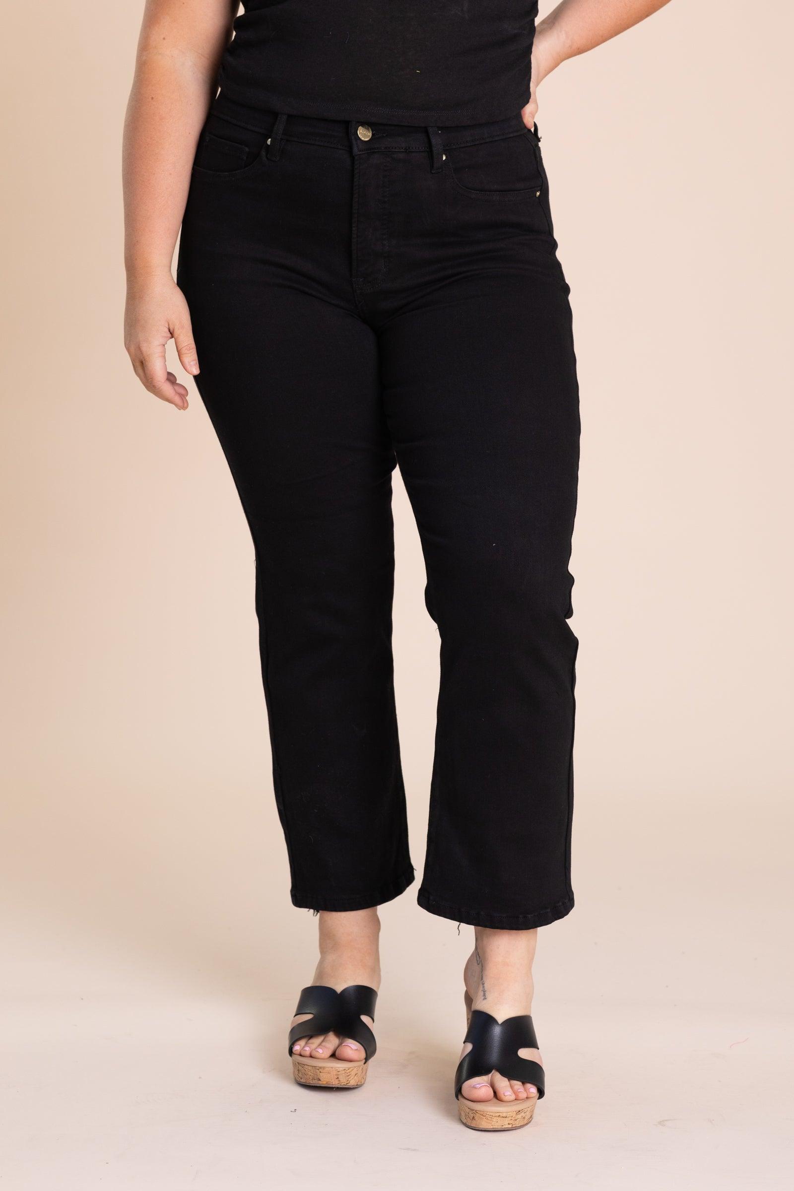 Risen Black Tummy Control Crop Straight Pants Product Image