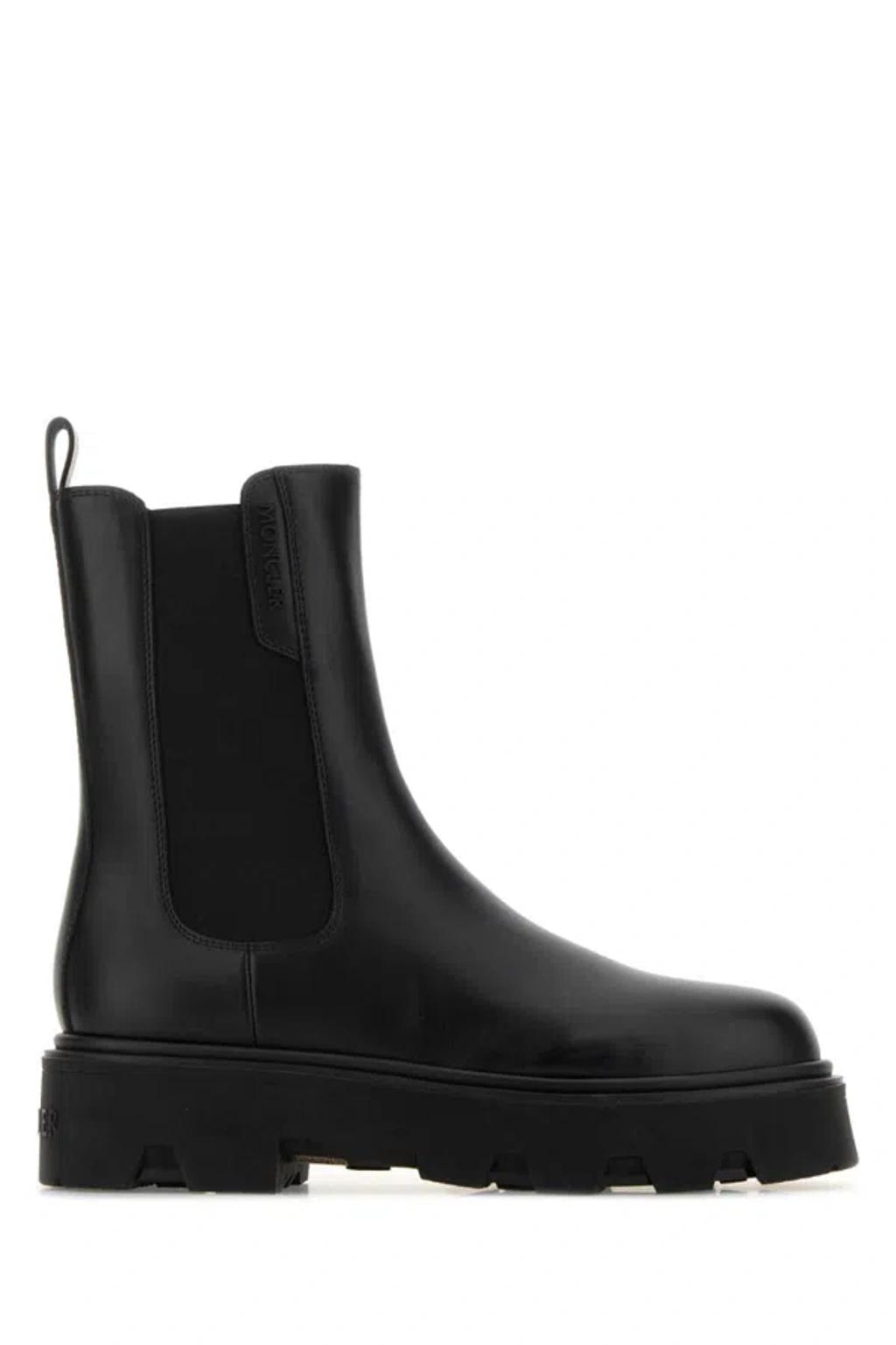MONCLER Black Leather Aurea Chelsea Ankle Boots In Gray Product Image