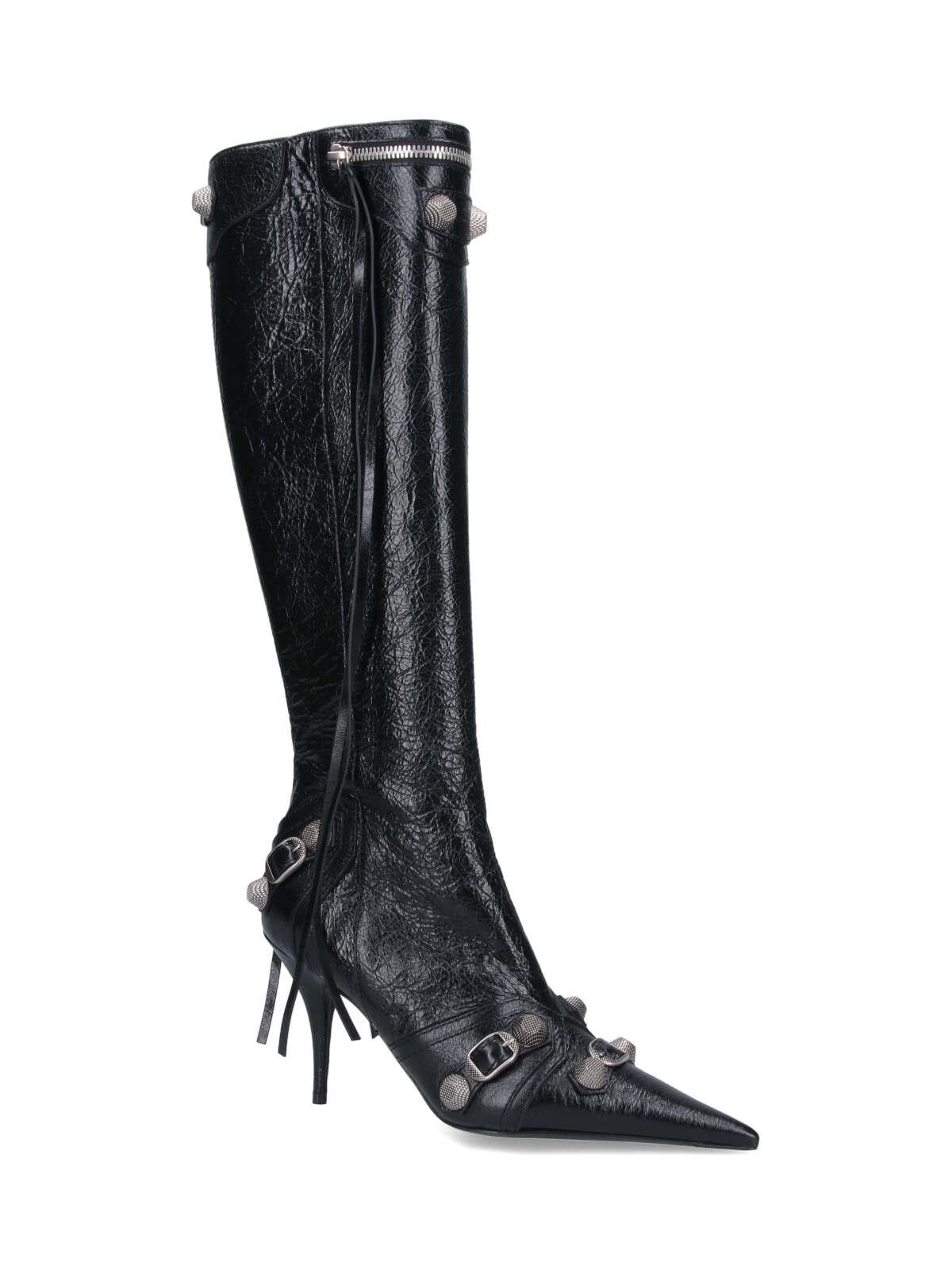 BALENCIAGA Brushed Leather Cagole Boots With Studs And Zips 10cm In Black Product Image