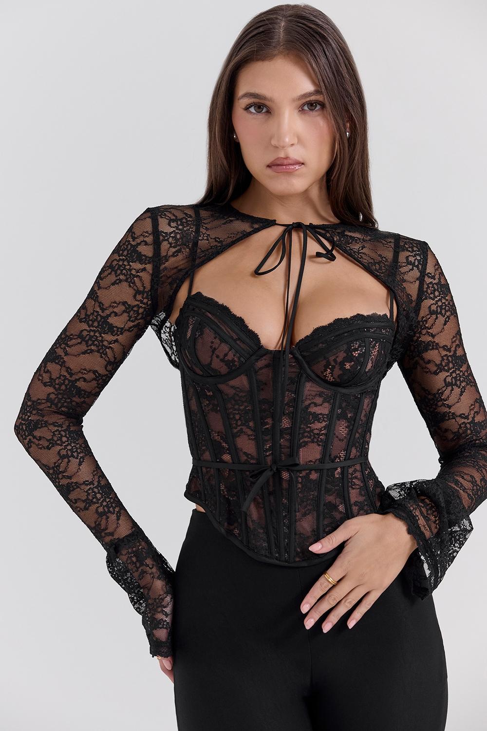 Lisette  black lace corset top with bolero Product Image