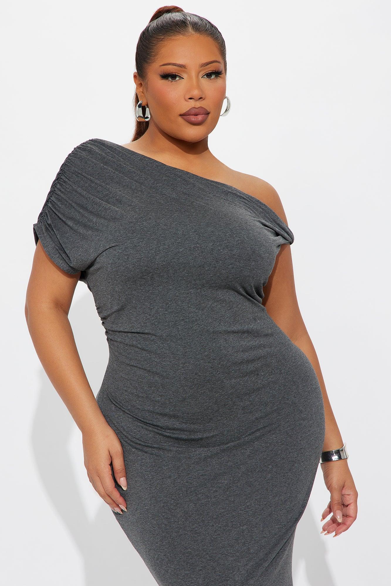 Brianna Off Shoulder Maxi Dress - Charcoal Female Product Image