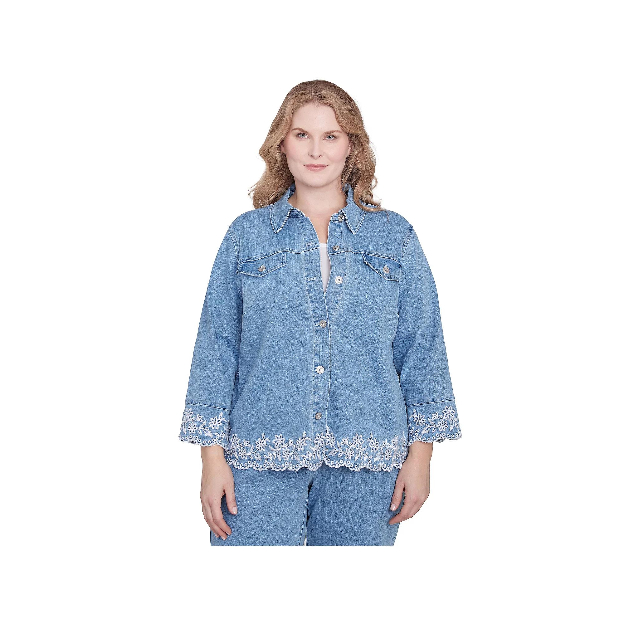 Plus Size Alfred Dunner Denim Floral Embroidered Jacket, Women's, Size: 2XL, Light Blue Product Image