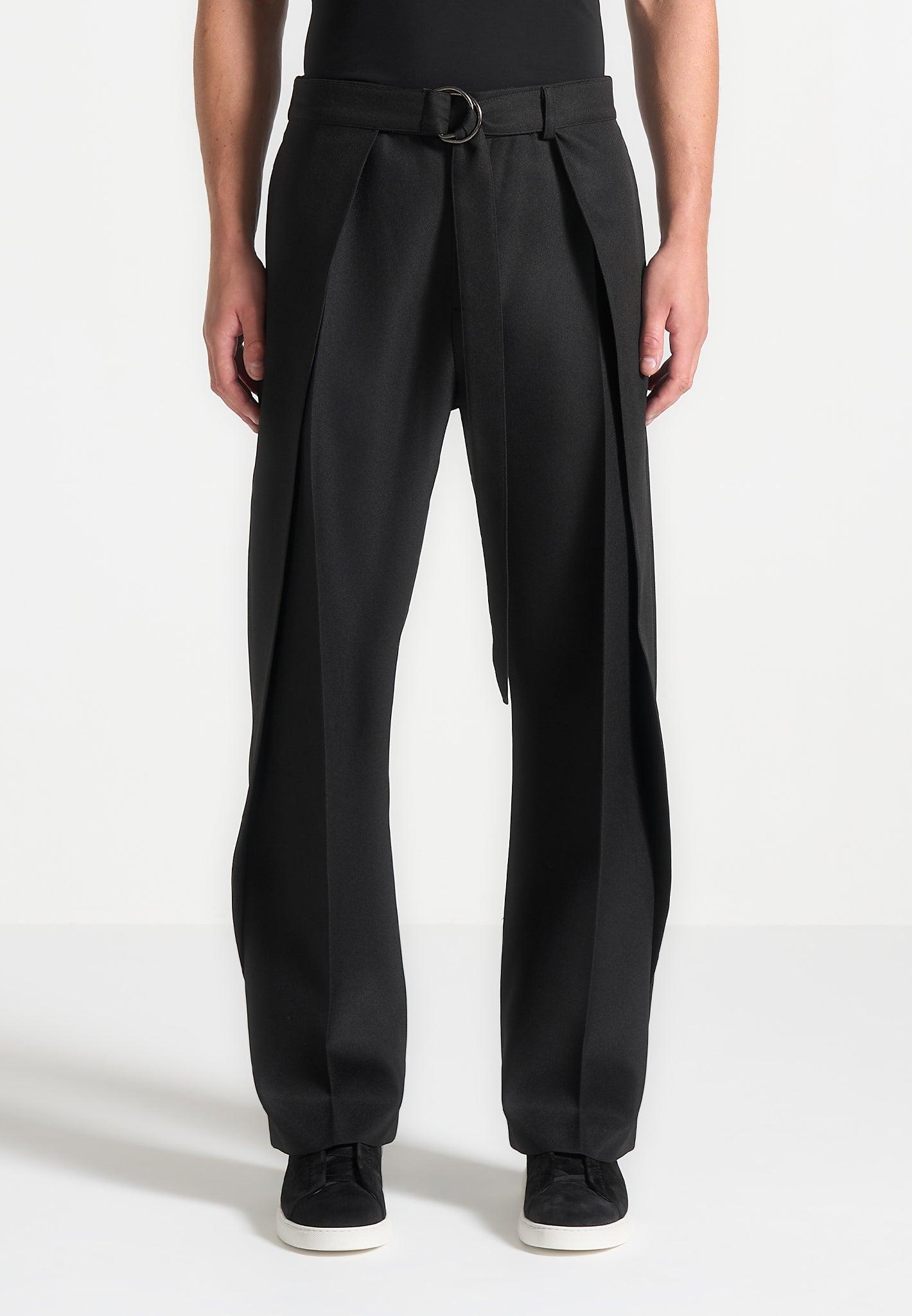 Charles - Wide Fit Wrap Leg Tailored Trousers - Black Male Product Image