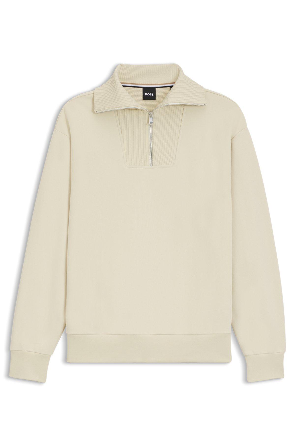 Peached-cotton sweatshirt with ribbed zip neck Product Image