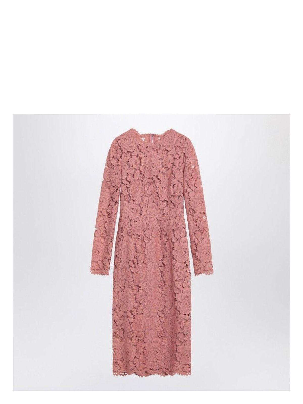DOLCE & GABBANA Pink Lace Tube Longuette Dress Product Image