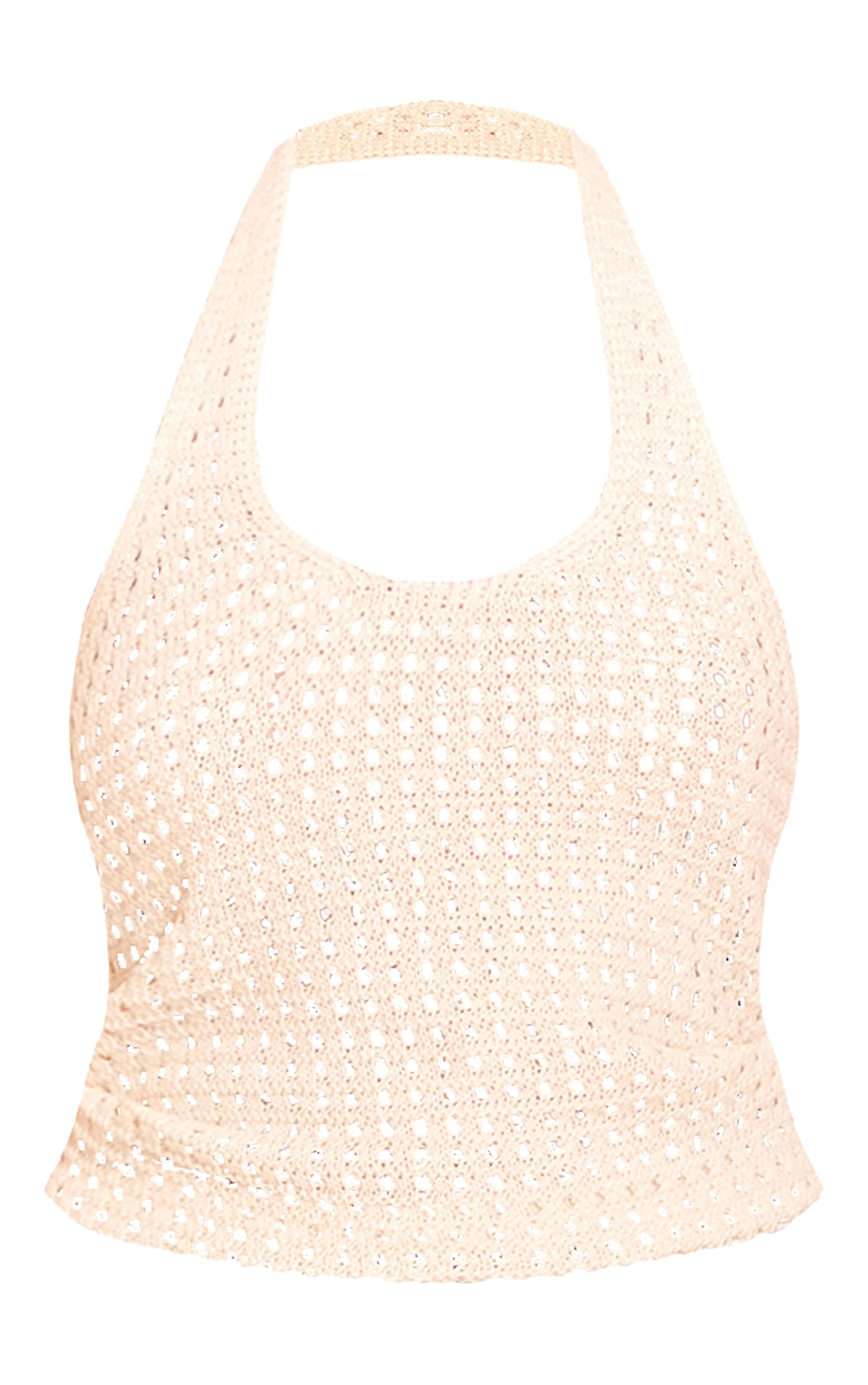 Cream Crochet Halter Top Product Image