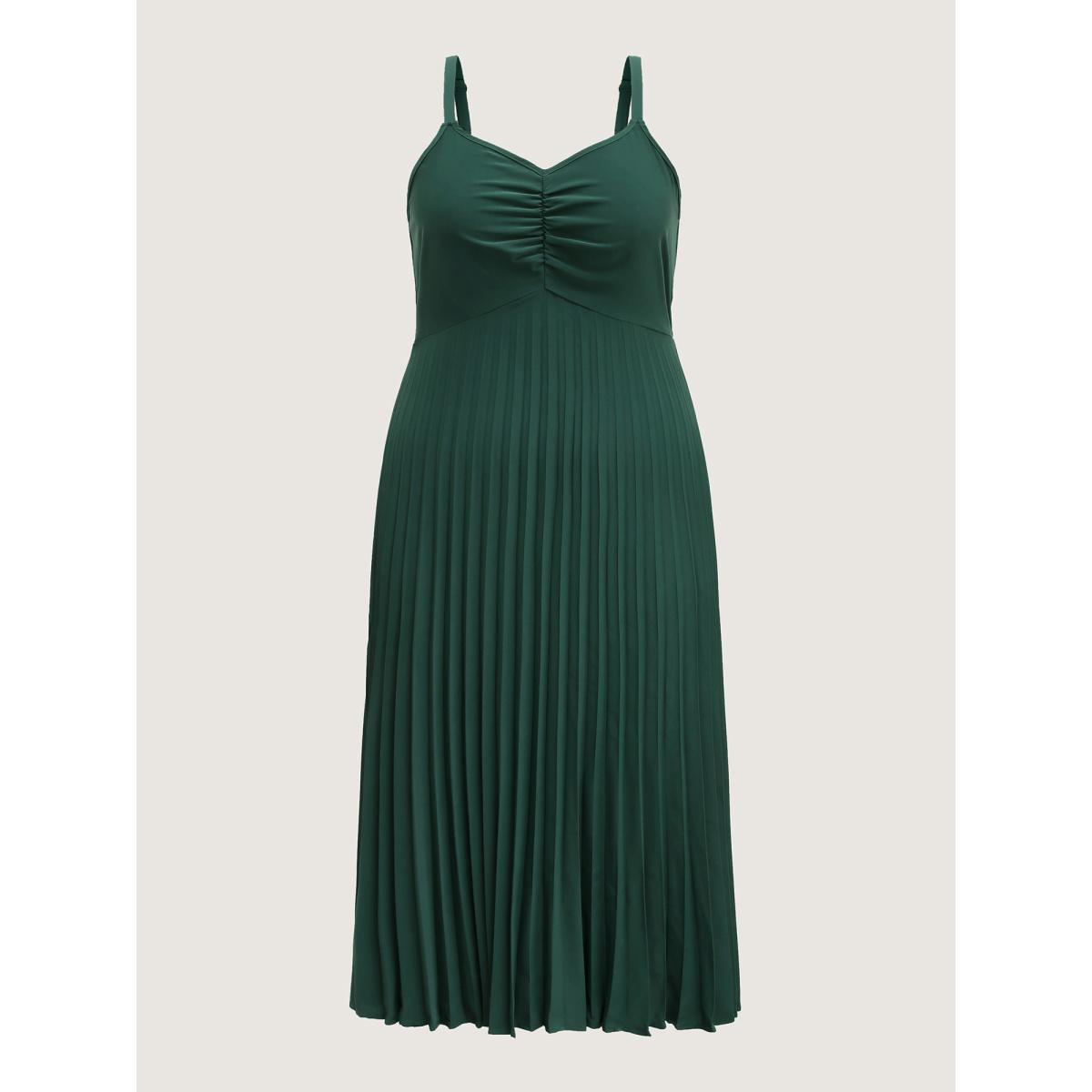 Plus Size Pleated Pockets Solid Cami Midi Dress Cyan Women Formal Non Sleeveless Curvy BloomChic 12/L Product Image