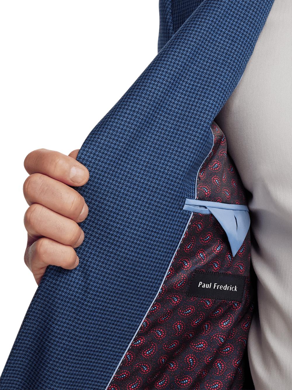 Wool Houndstooth Single Breasted Peak Lapel Suit - Blue Product Image