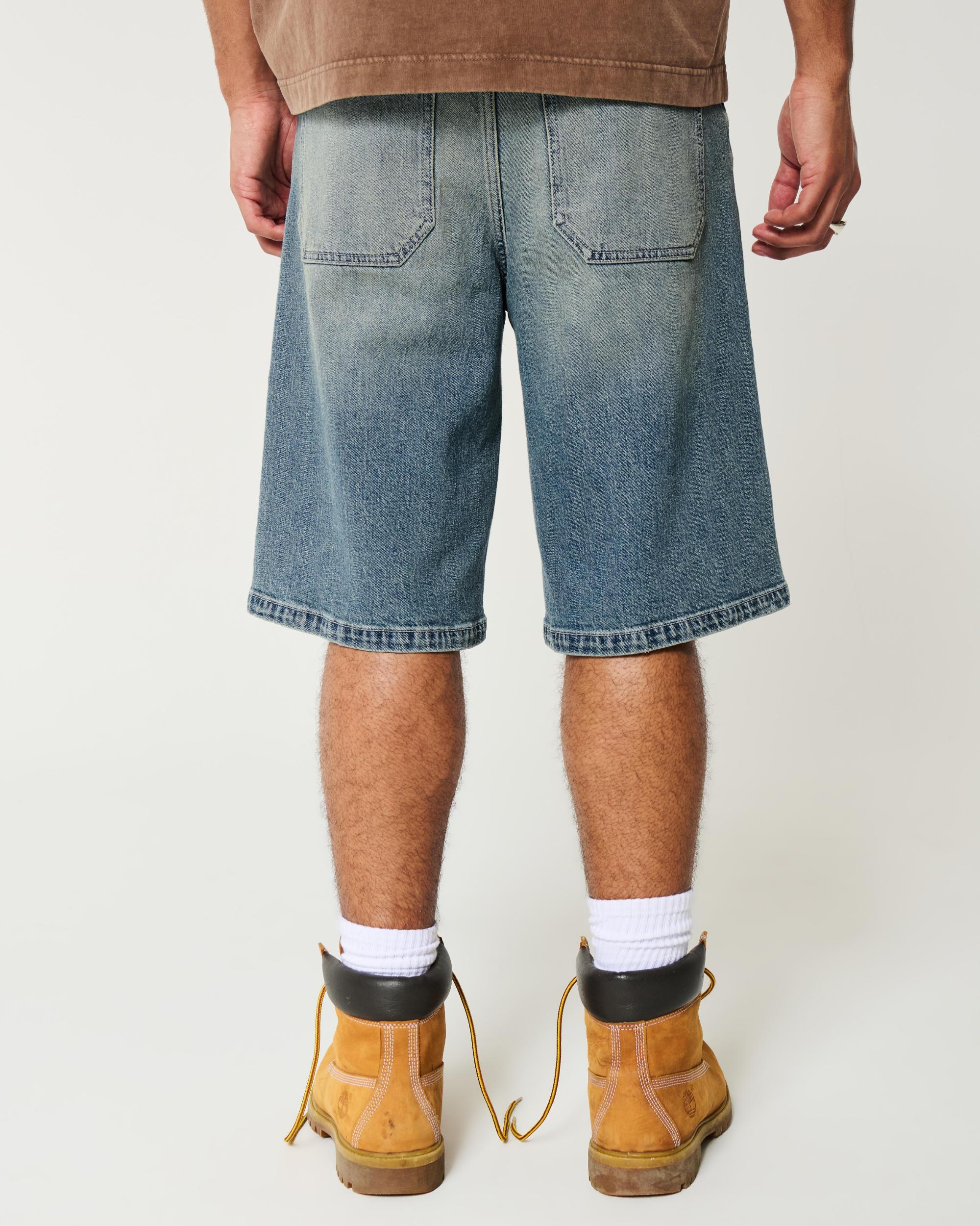 Below-the-Knee Washed Black Super Baggy Denim Shorts Product Image