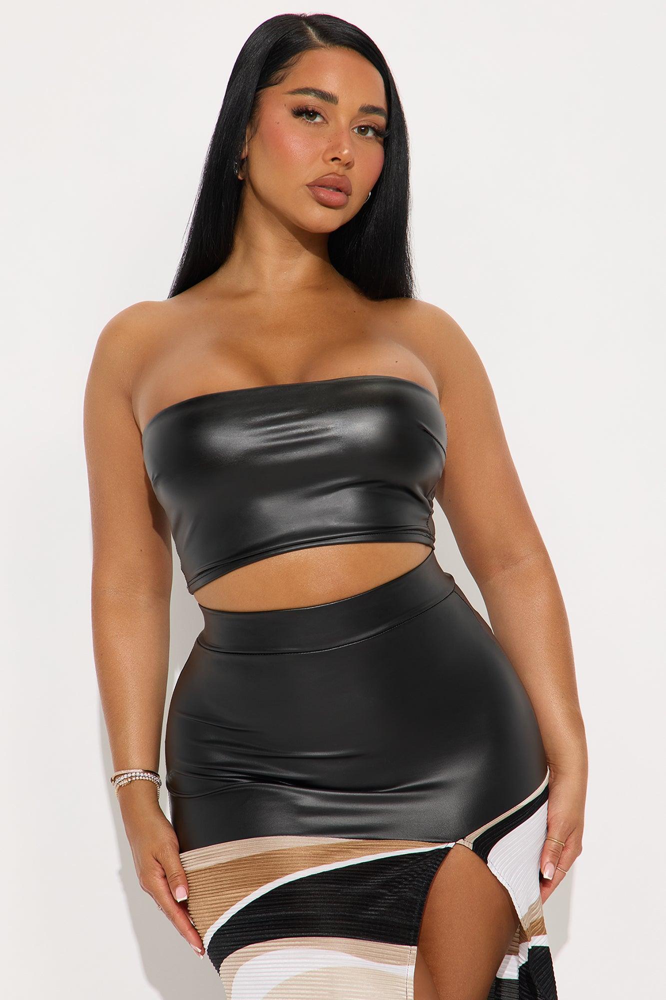 Cristy Faux Leather Maxi Skirt Set - Black/combo Female Product Image