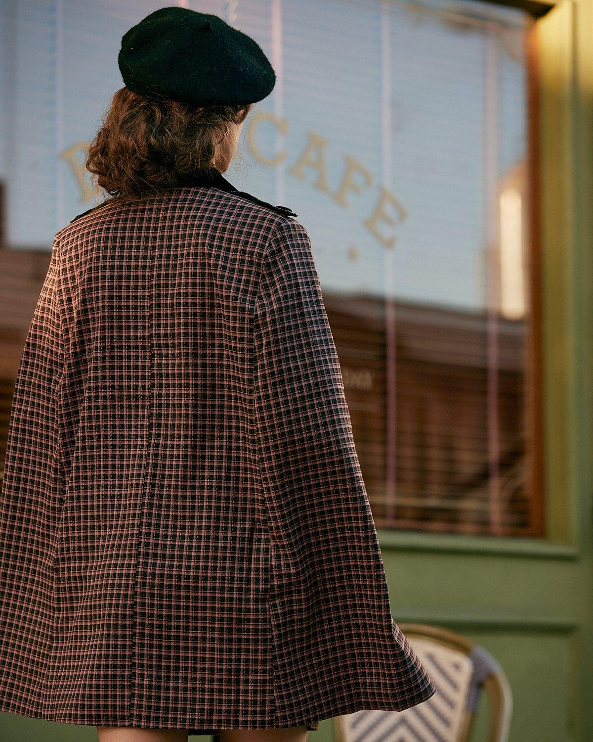 The Double-breasted Plaid Cape Coat Female Product Image